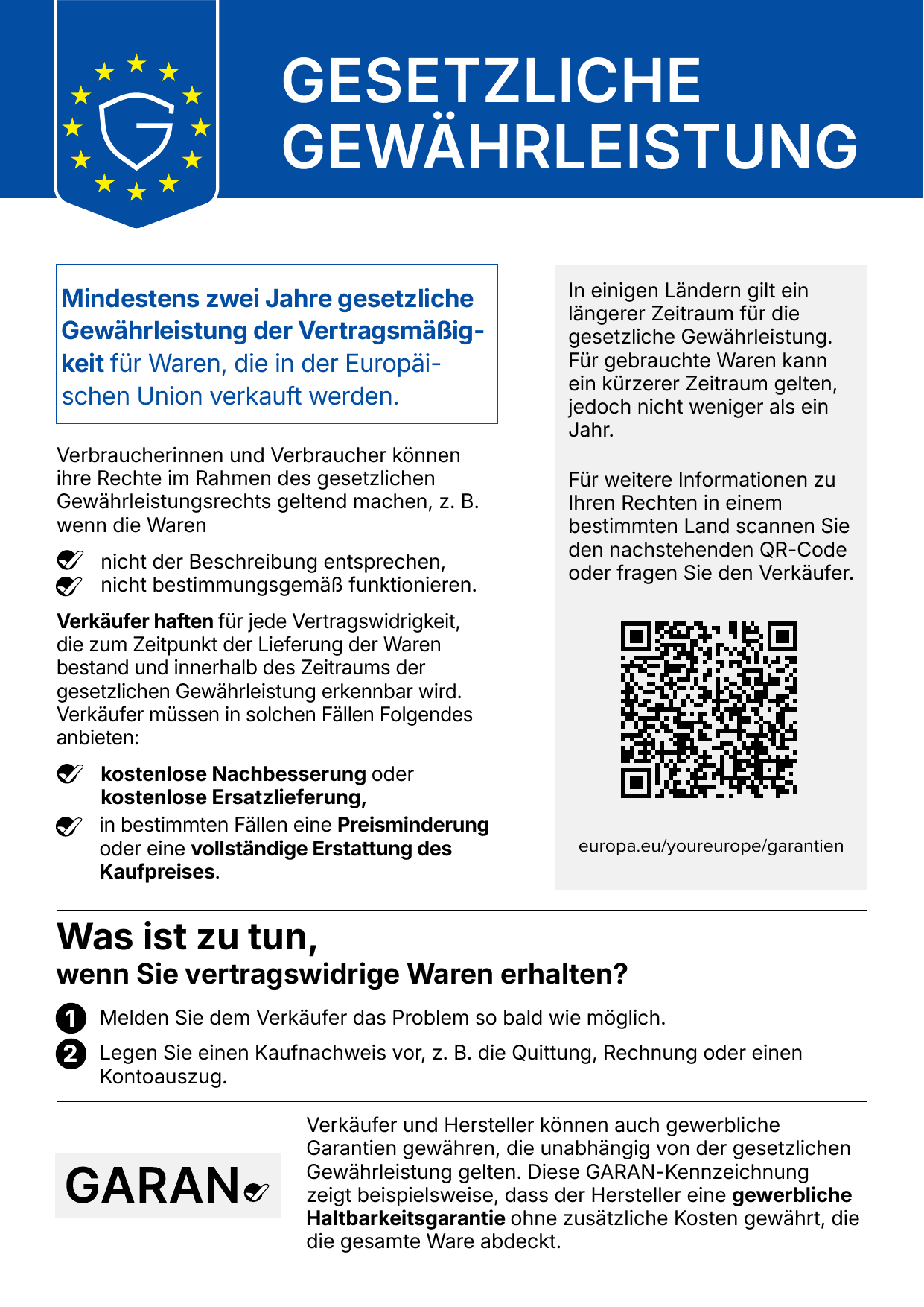 Harmonisierte Mitteilung über das gesetzliche Gewährleistungsrecht, Seite 1
