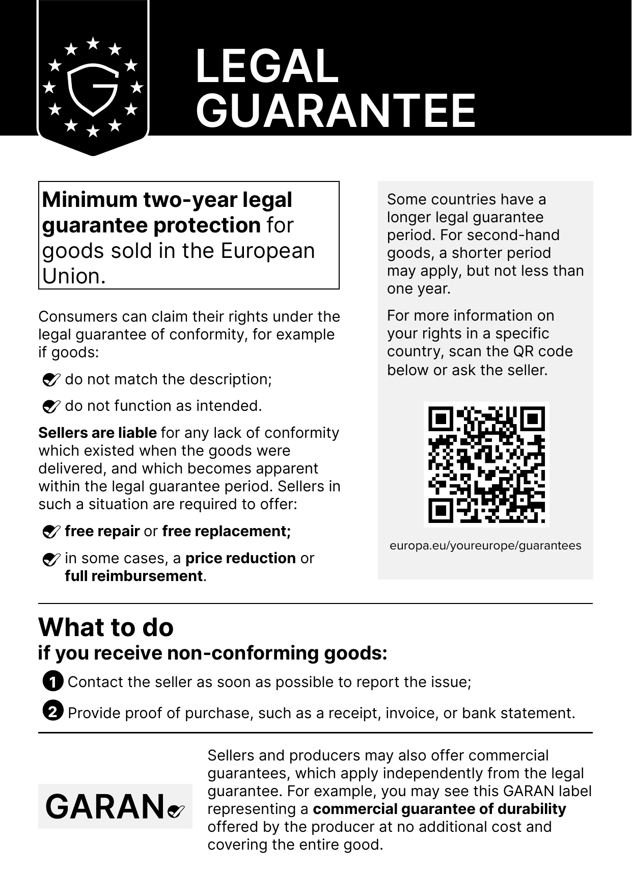 Harmonised notice on the legal guarantee of conformity, page 2